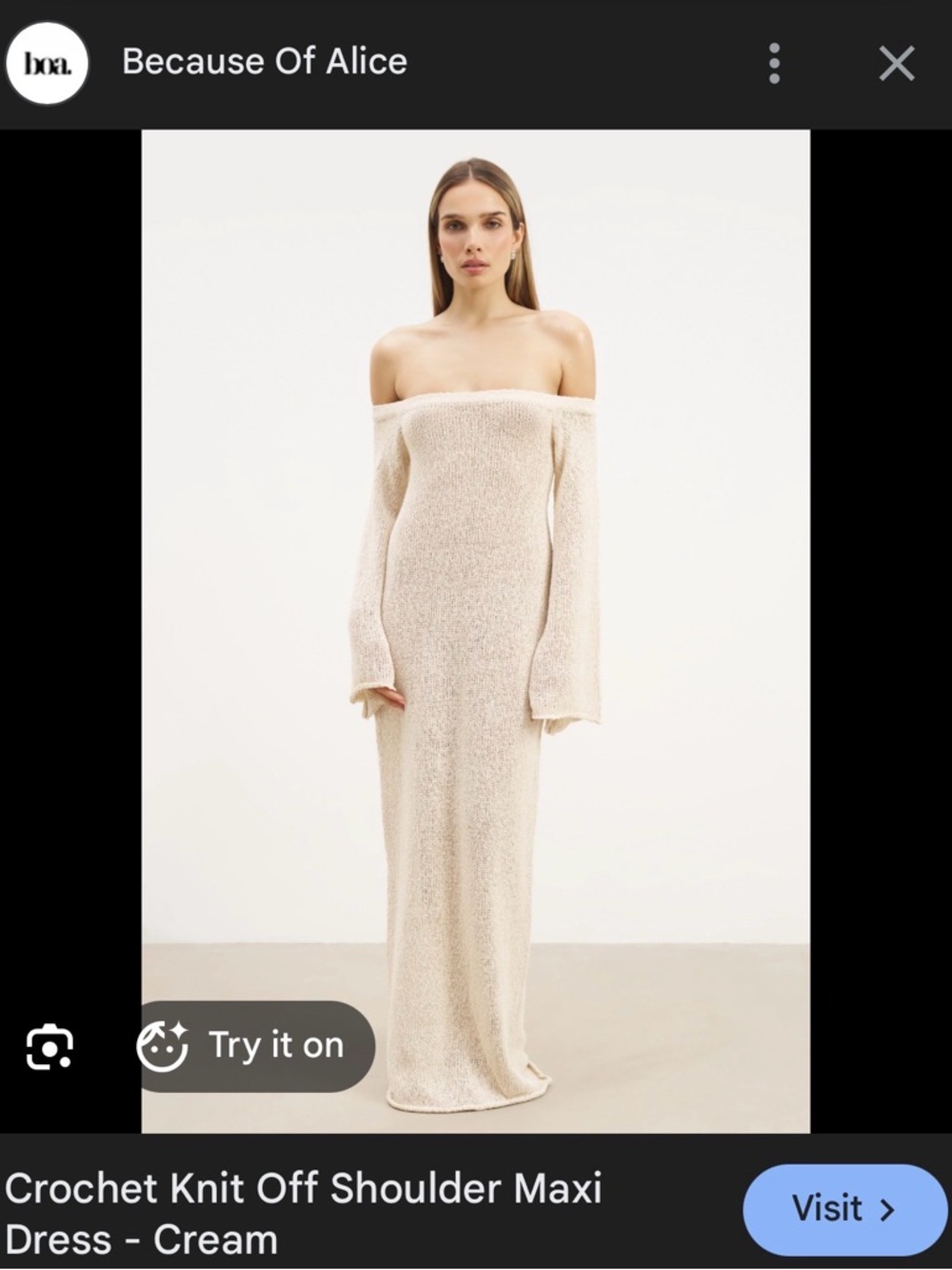 Because Of Alice Crochet Knit Off-Shoulder Maxi Dress - Cream